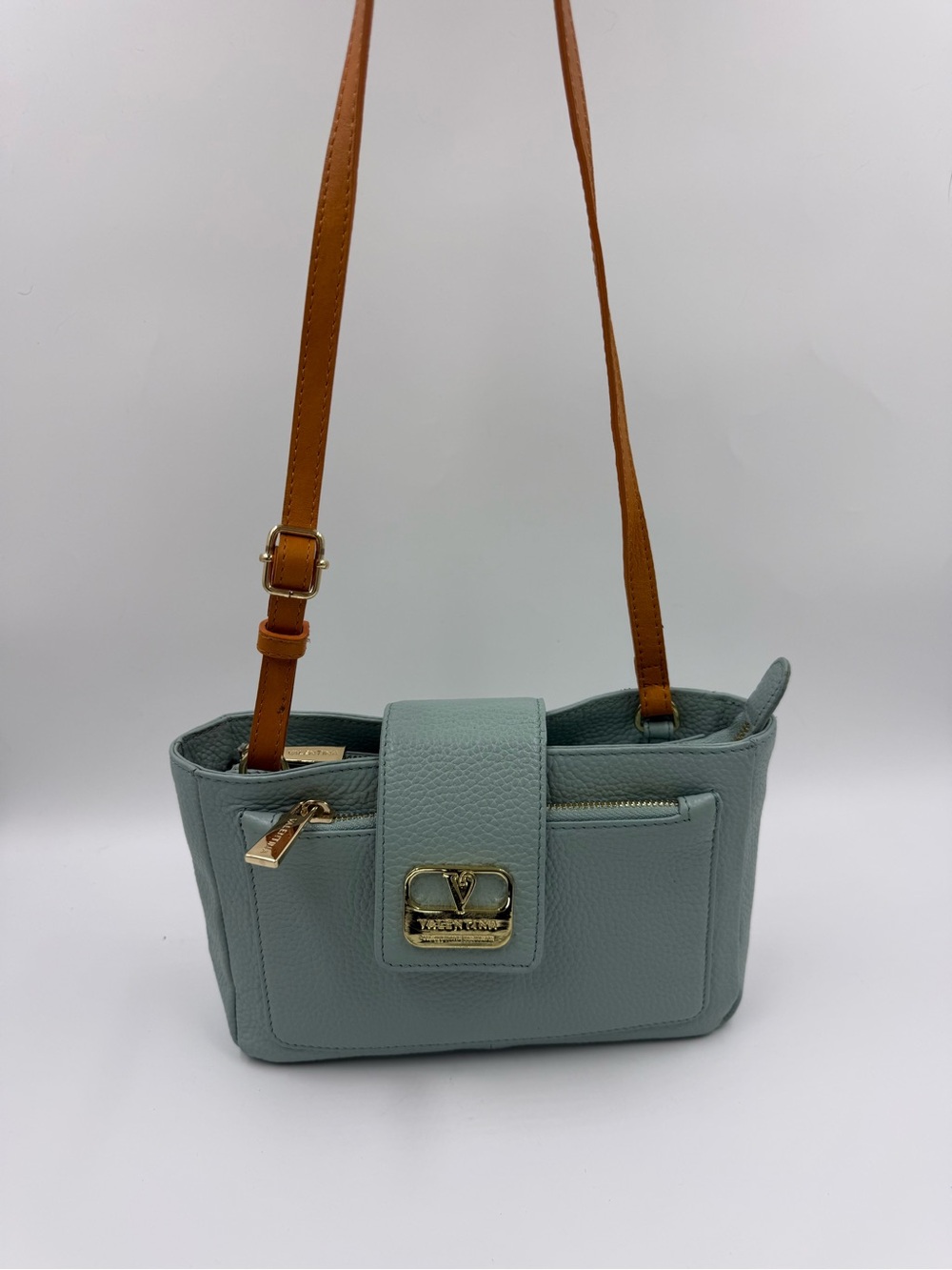 Valentina Genuine Leather Made in Italy Mint Green Crossbody Shoulder Bag